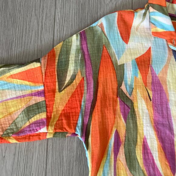 Soft Surroundings Peregrine Gauze Tunic Top Size Medium Fiery Stripe Watercolor - Picture 5 of 7